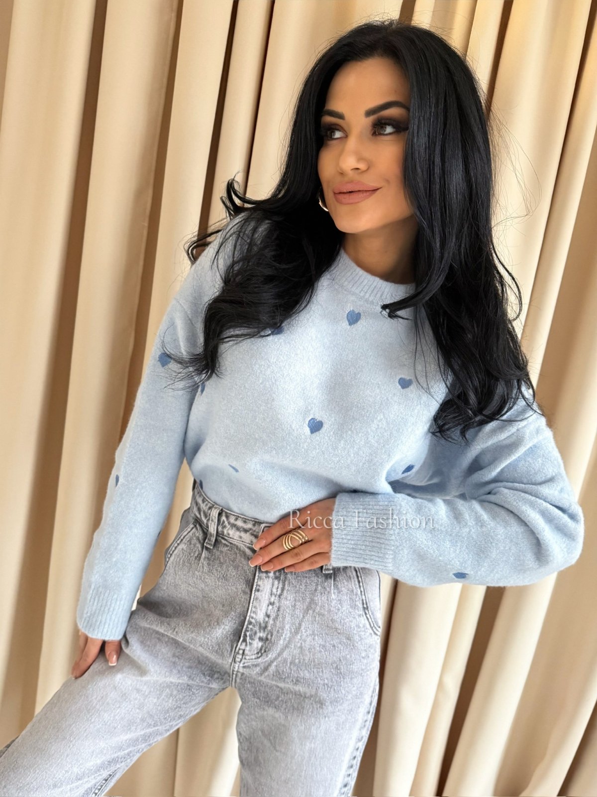 Sweter z wełną SWEET HEART, baby blue