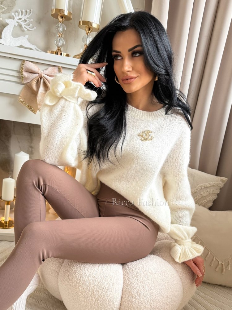 Sweter z baby alpaką TRACY, ecru