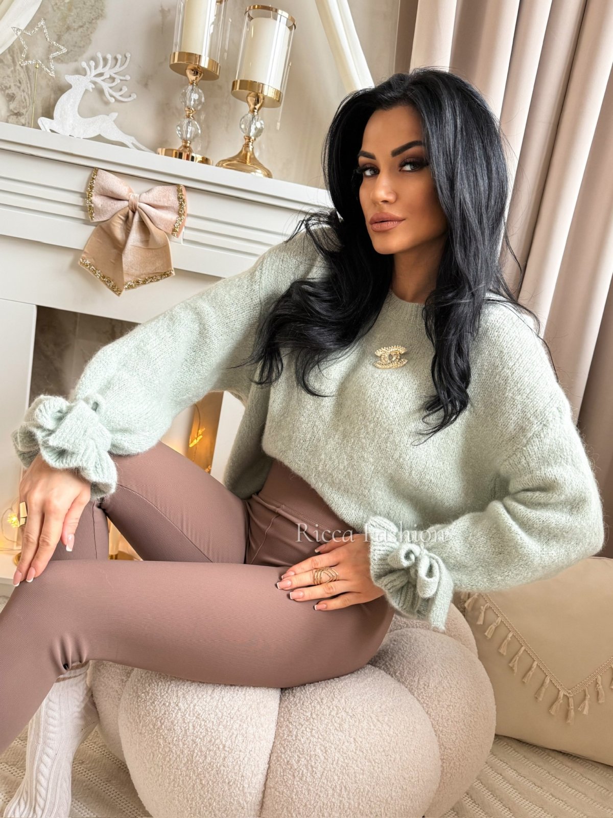 Sweter z baby alpaką TRACY, matcha