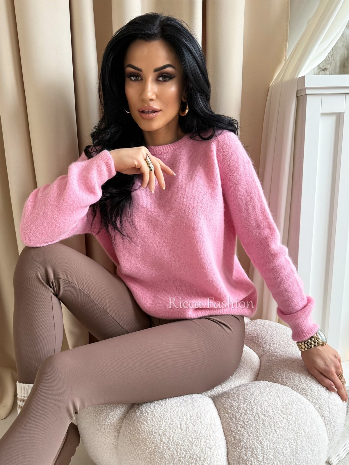 Sweter z baby alpaką CLAUDIO, sweet pink