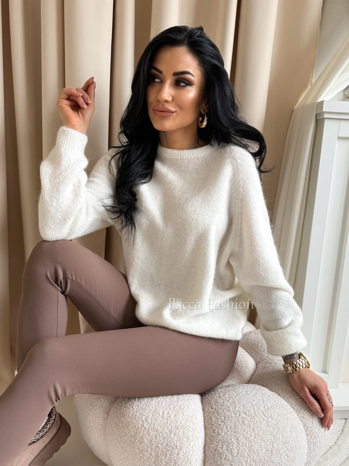 Sweter z baby alpaką CLAUDIO, ecru