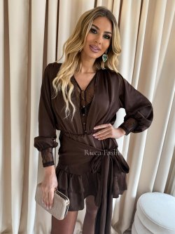 Sukienka satynowa z koronką TAMARA, chocolate