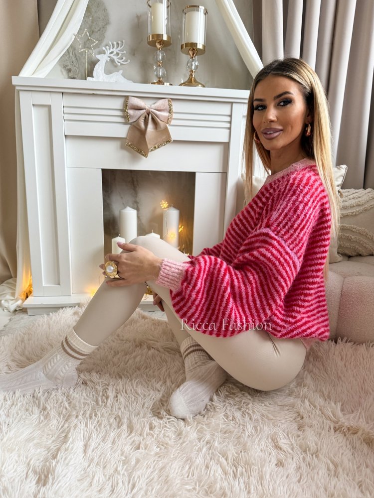 Sweter z wełną FIORI, red/pink