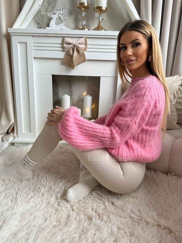 Sweterek 60% moher CALINNE, słodki róż