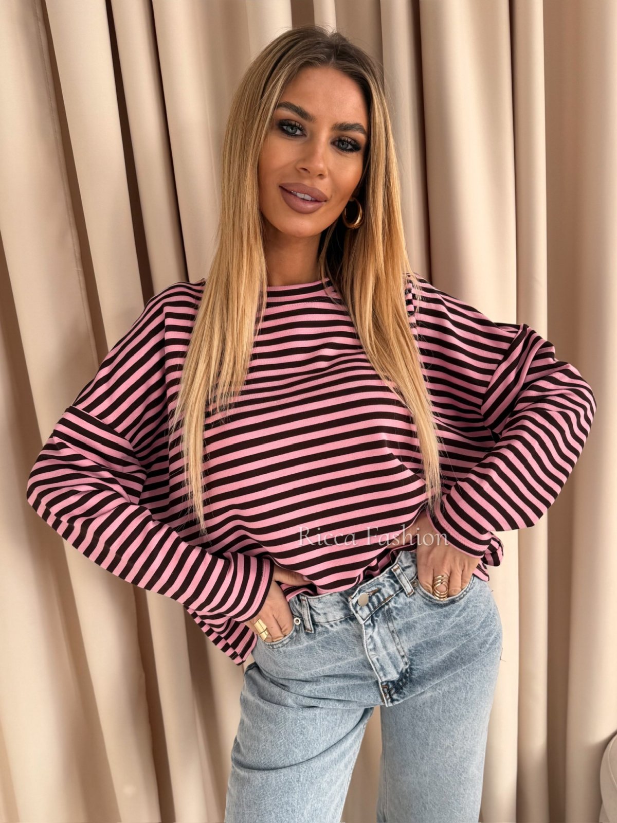 Bluzka bawełniana HOLLIE, pink/chocolate