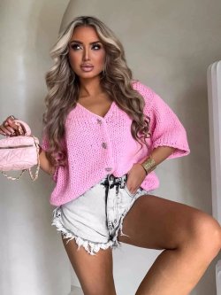 Kardigan z wełną ROYAL, różowy