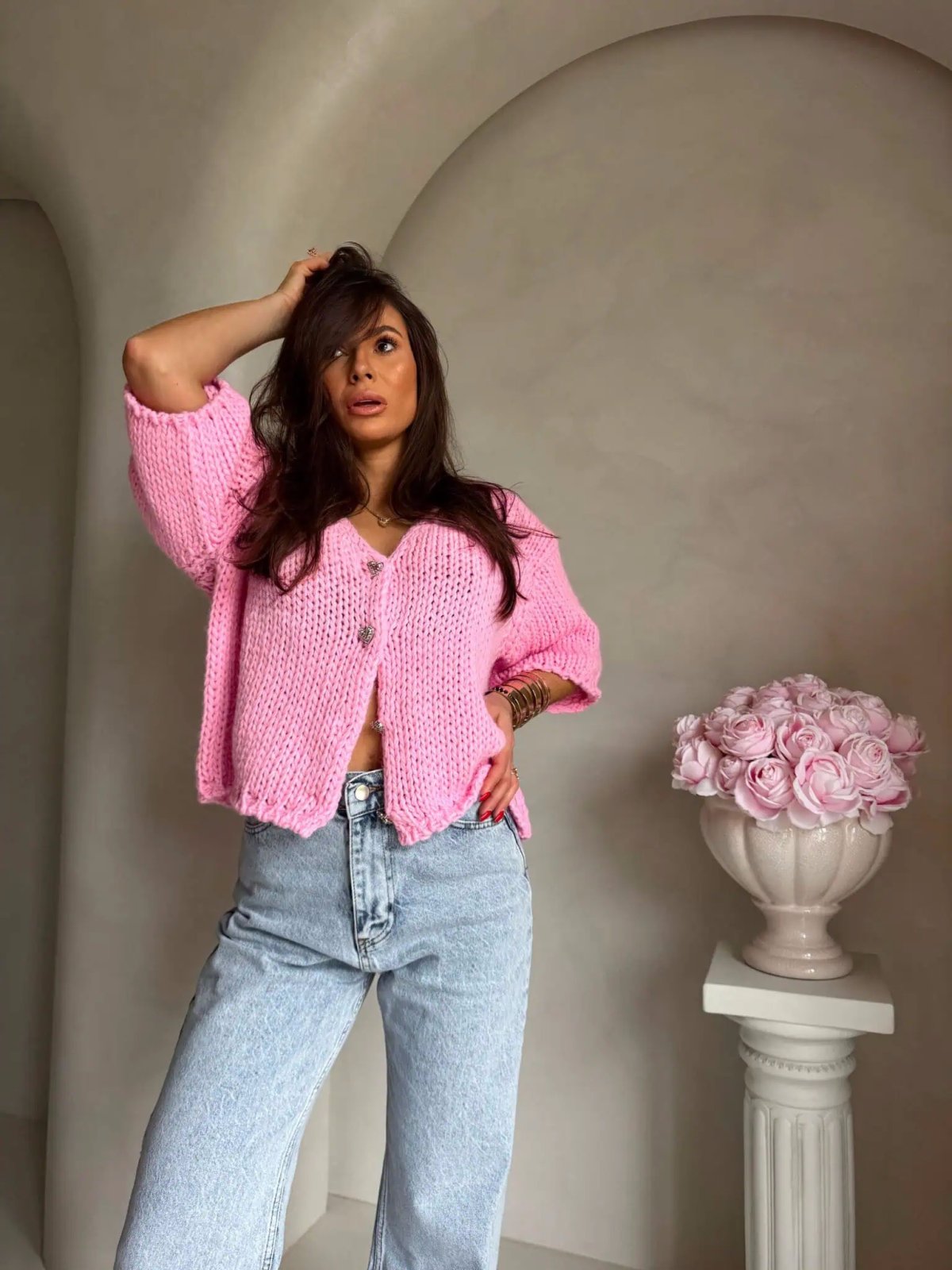 Kardigan z wełną ROYAL, różowy