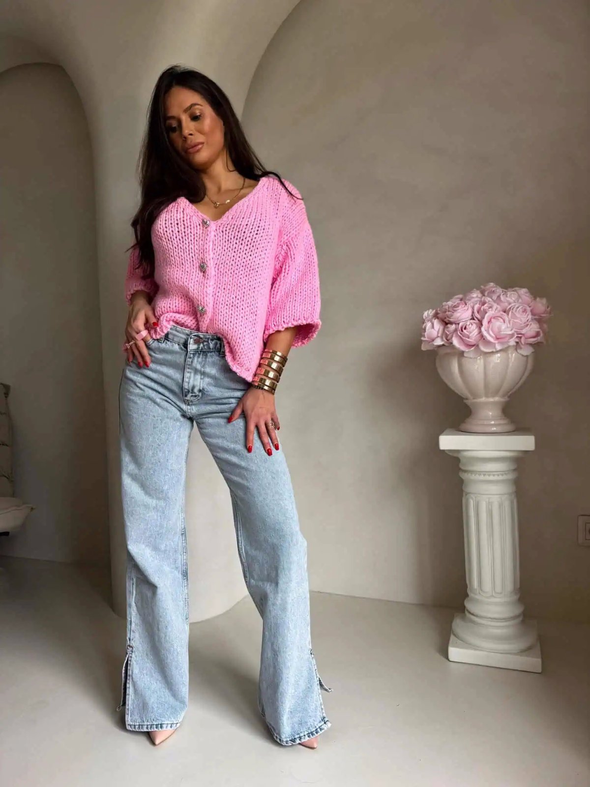 Kardigan z wełną ROYAL, różowy