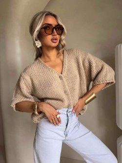 Kardigan z wełną ROYAL, ciepły beż