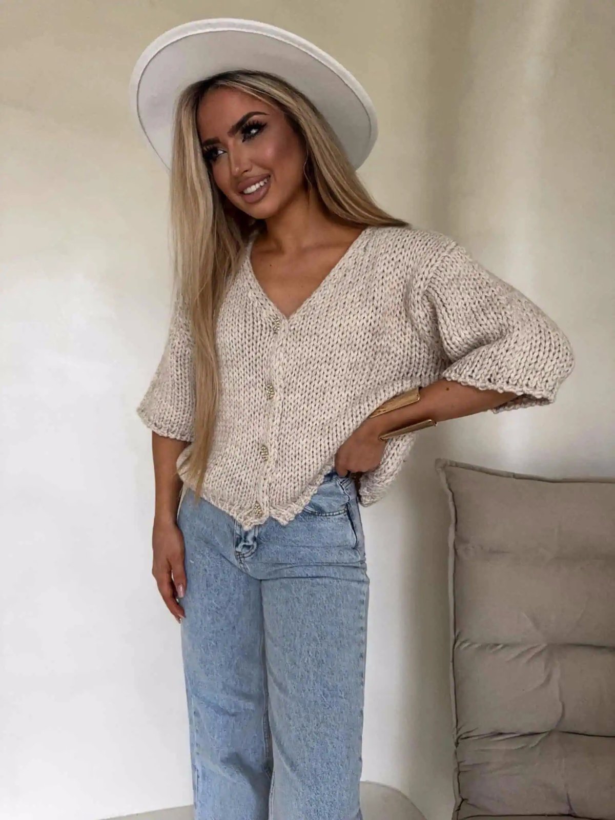 Kardigan z wełną ROYAL, chłodny beż