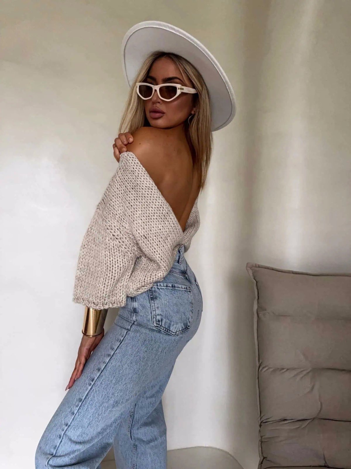 Kardigan z wełną ROYAL, chłodny beż