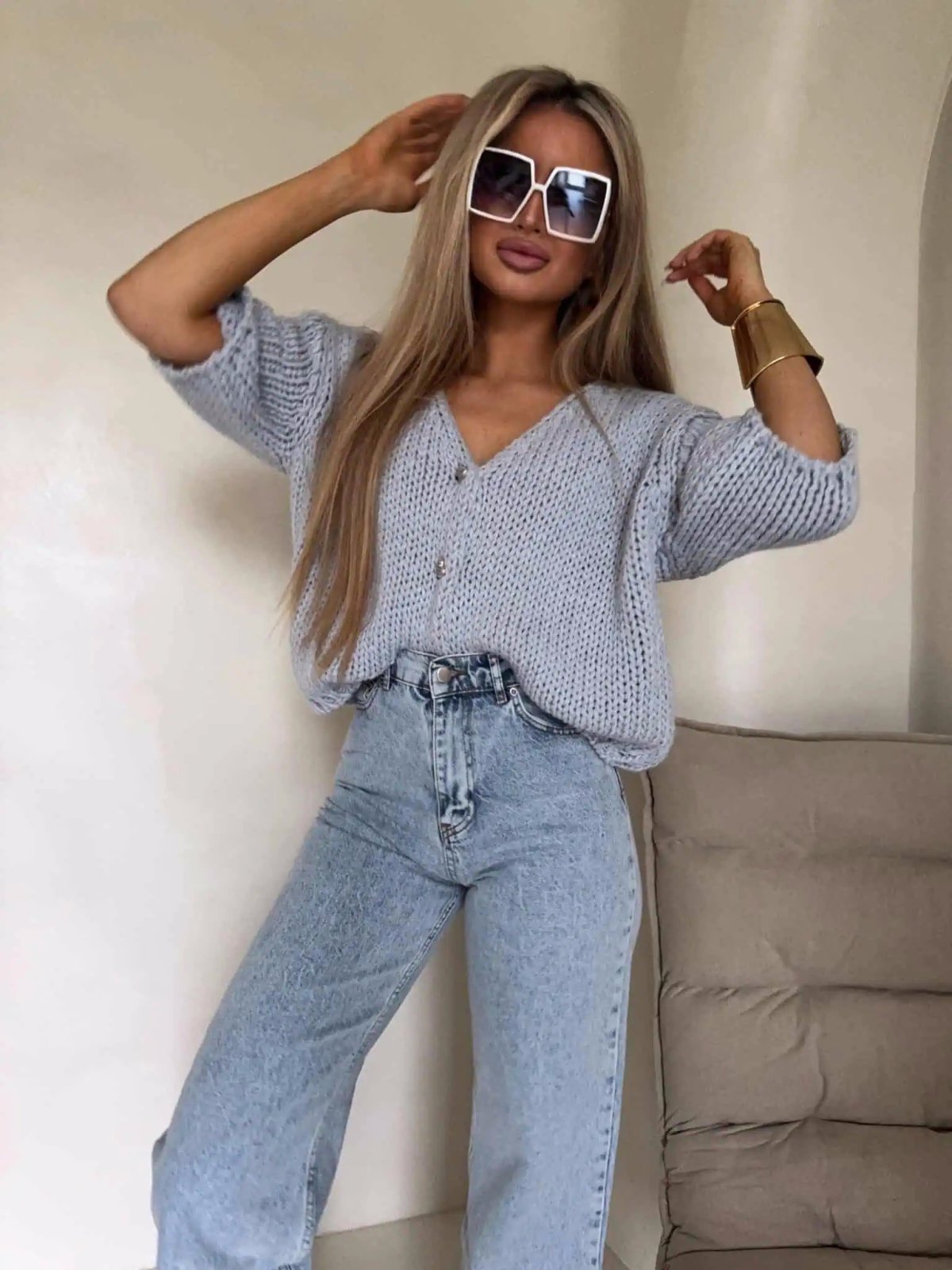 Kardigan z wełną ROYAL, chłodny błękit