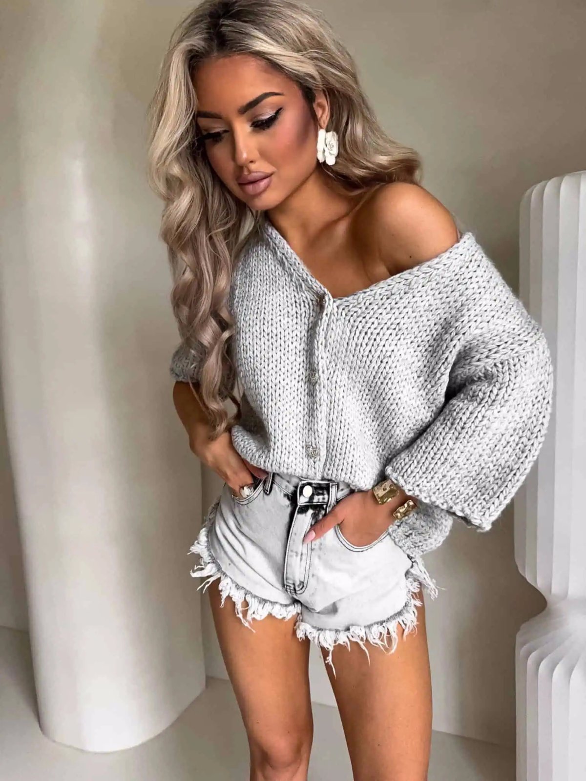 Kardigan z wełną ROYAL, szary