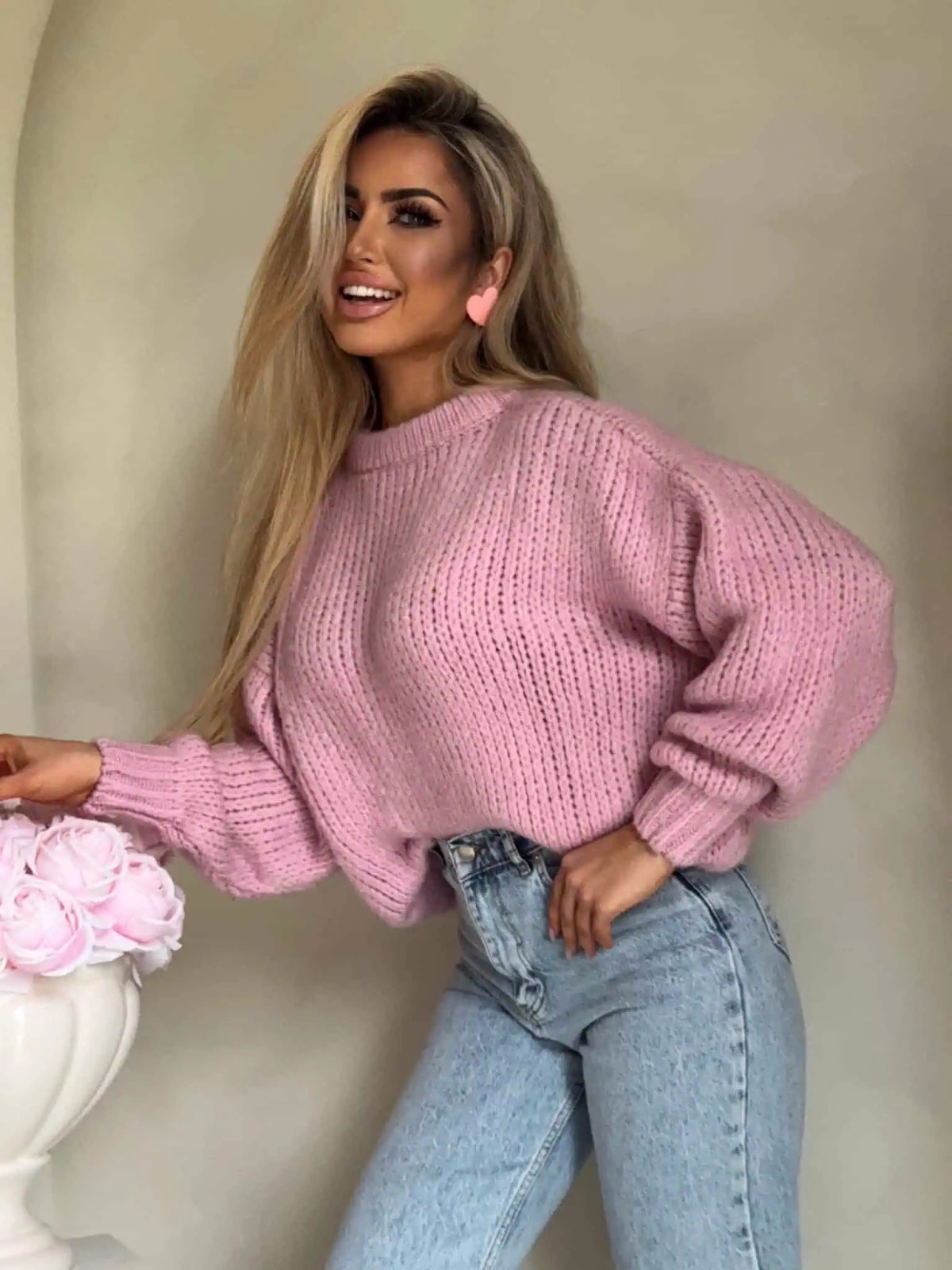 Sweter z wełną LEGEND, jasny róż