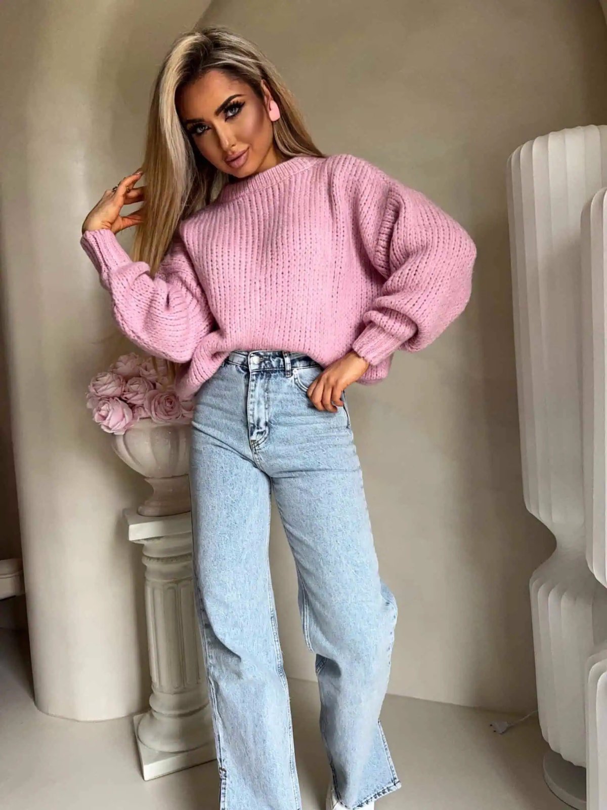 Sweter z wełną LEGEND, jasny róż