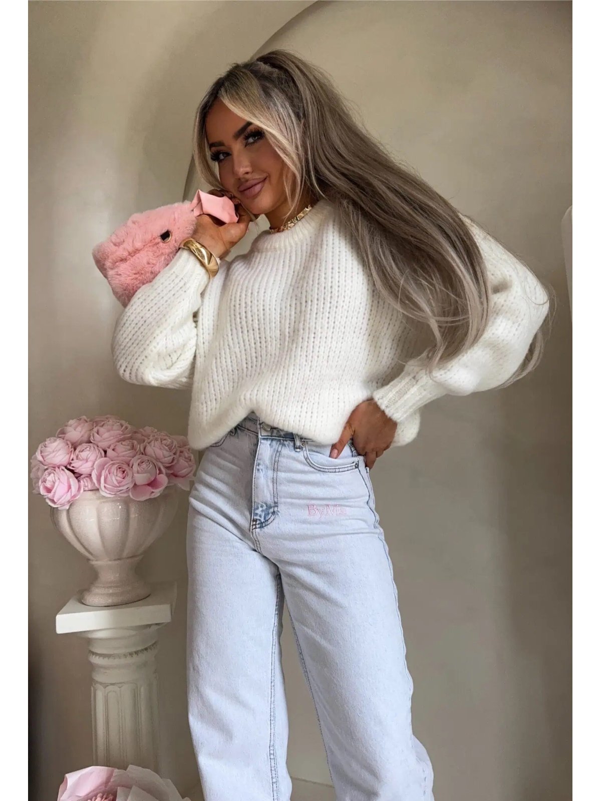 Sweter z wełną LEGEND, ecru