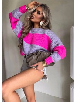 Sweter z wełną LEGEND, pasy/lila-fuksja