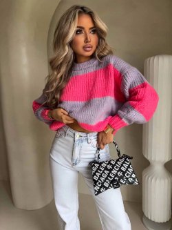 Sweter z wełną LEGEND, pasy/lila-koral