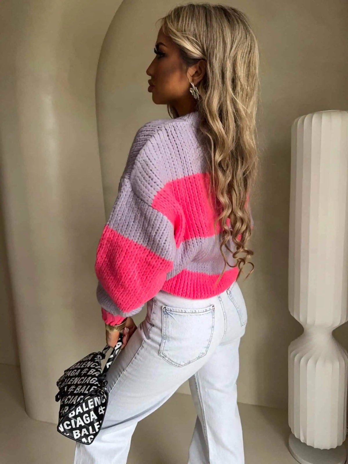 Sweter z wełną LEGEND, pasy/lila-koral