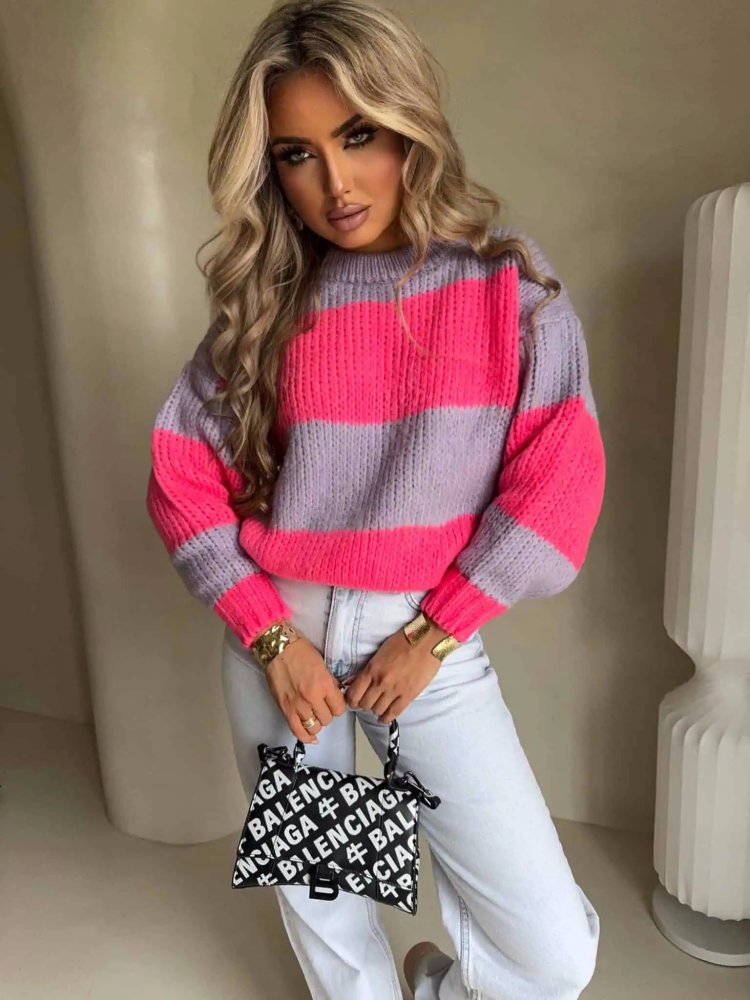 Sweter z wełną LEGEND, pasy/lila-koral