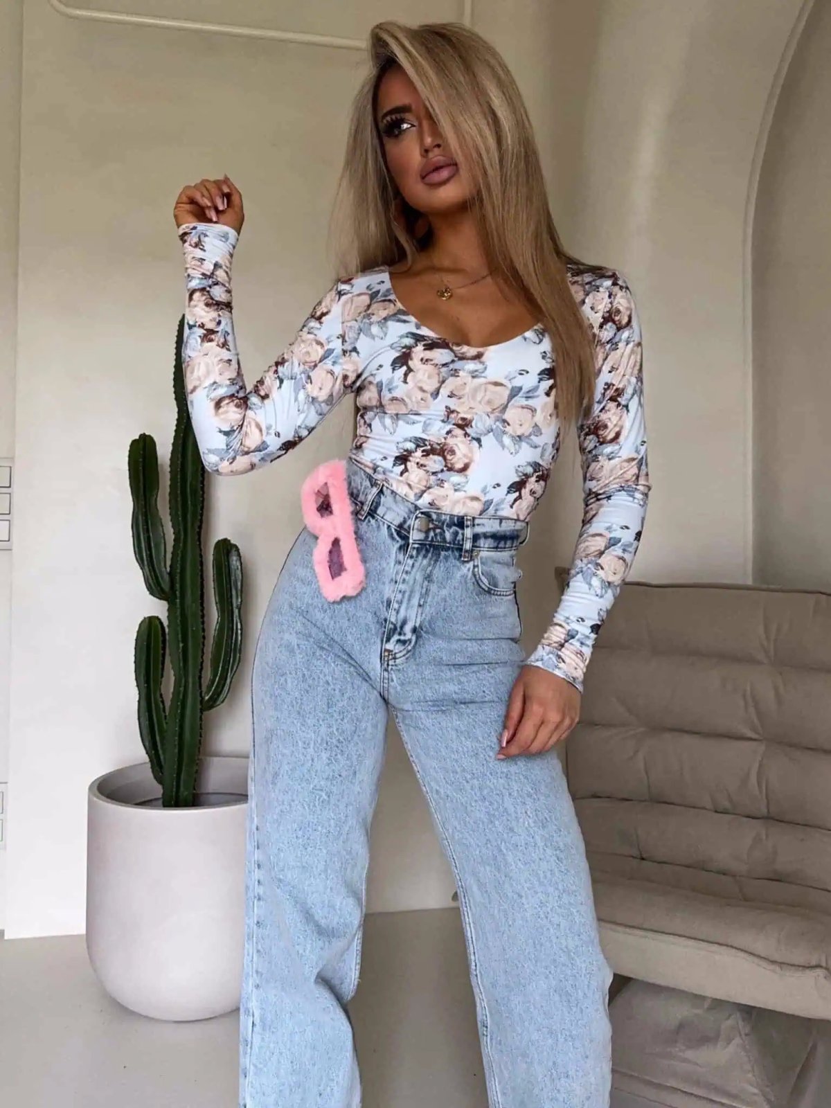 Bluzka VENEZIA print, rose-lazurowa