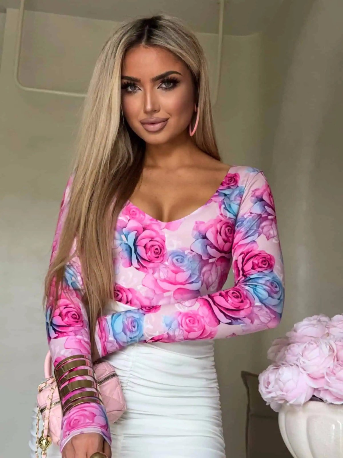 Bluzka VENEZIA print, rose-fuksja