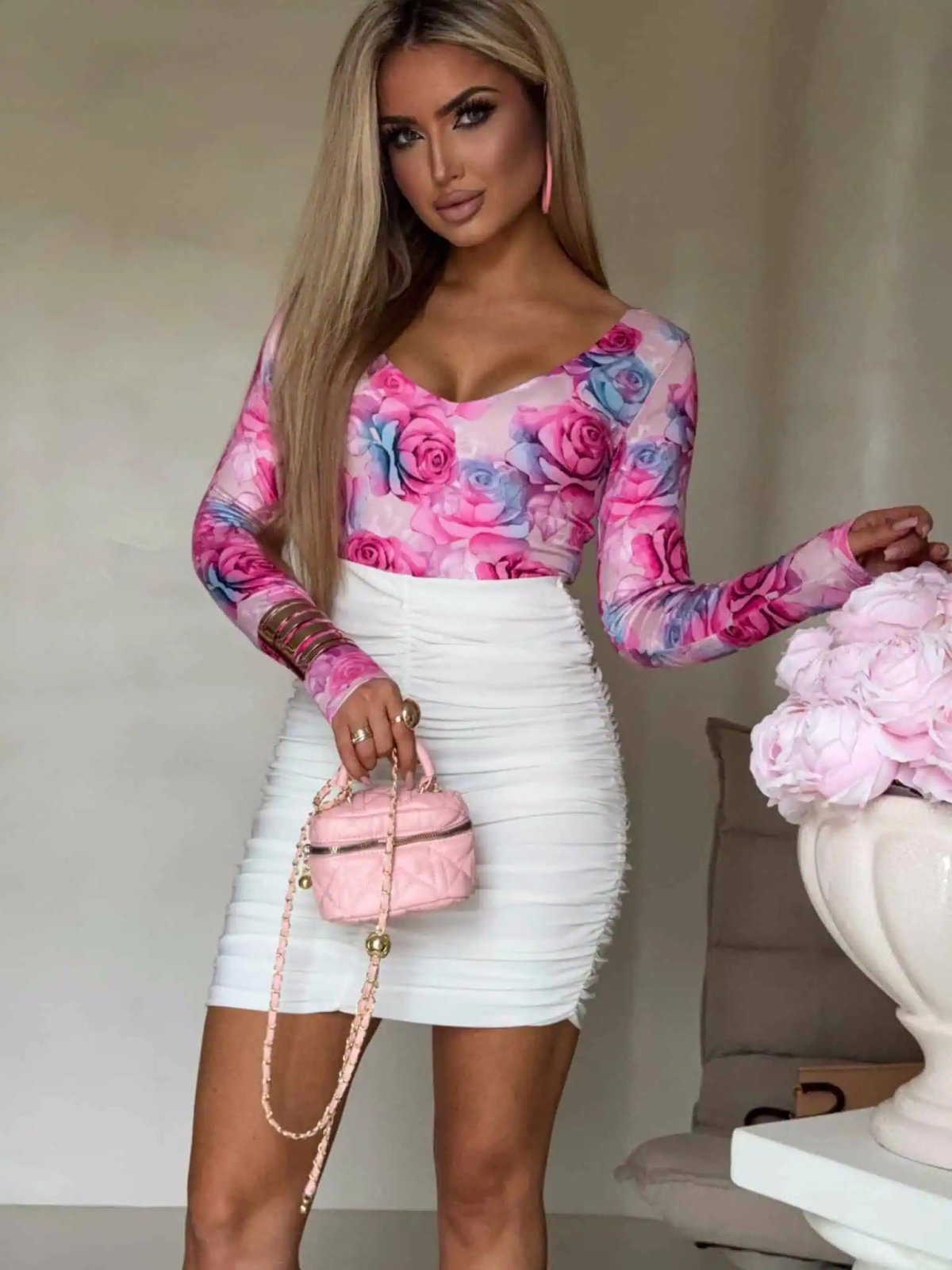 Bluzka VENEZIA print, rose-fuksja