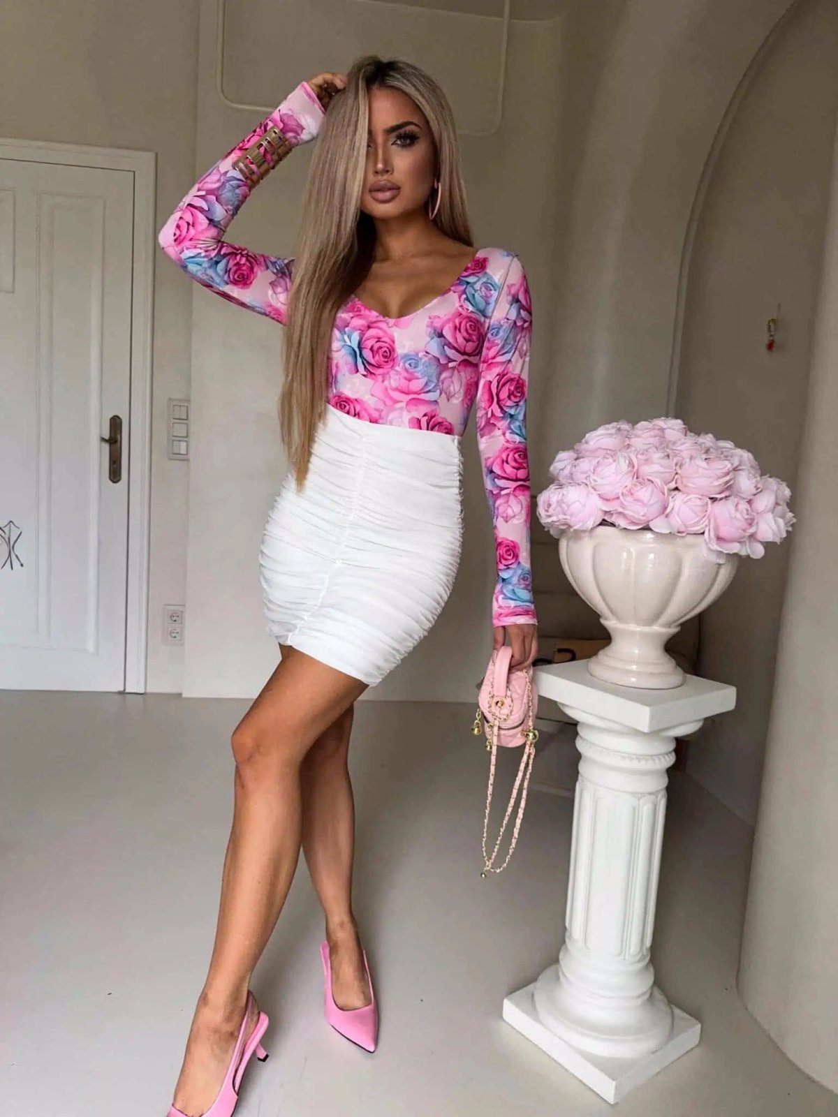 Bluzka VENEZIA print, rose-fuksja