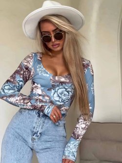 Bluzka VENEZIA print, rose-jeans