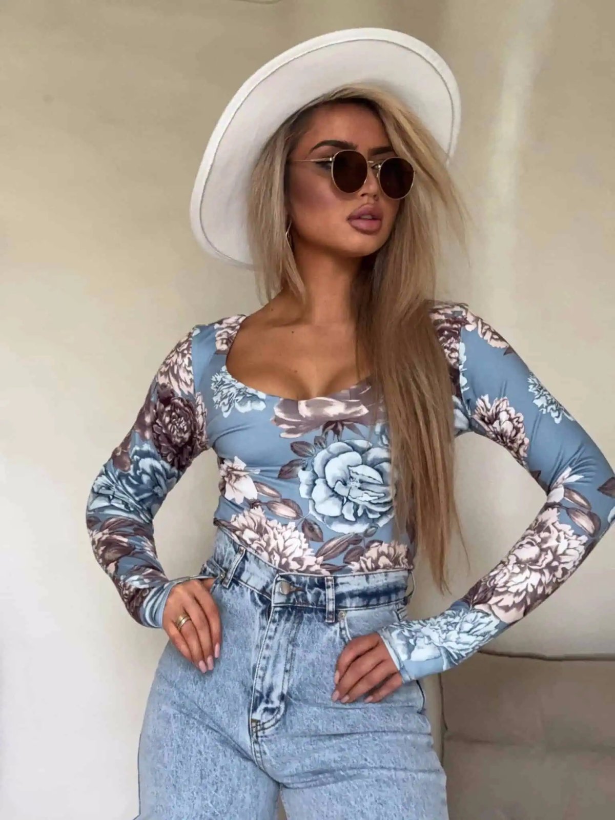 Bluzka VENEZIA print, rose-jeans