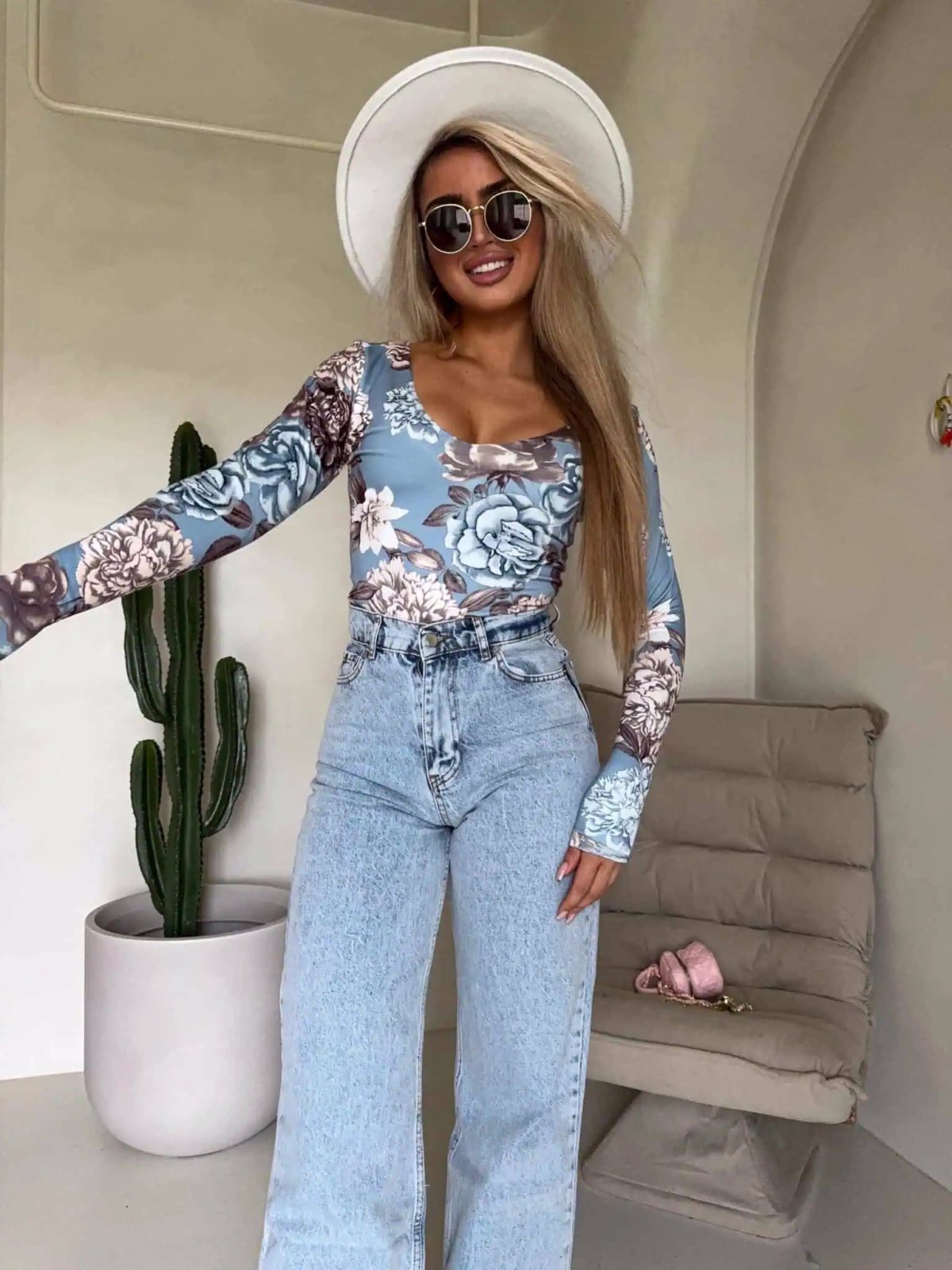 Bluzka VENEZIA print, rose-jeans