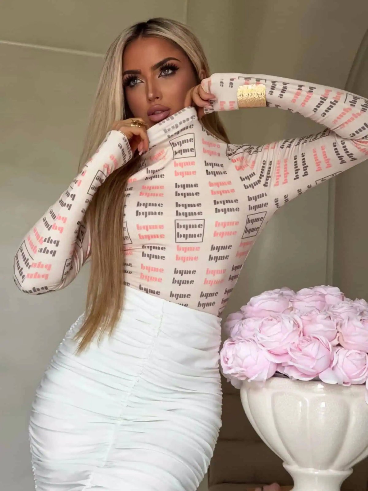 Bluzka SECOND MIU, jasny beż-koral