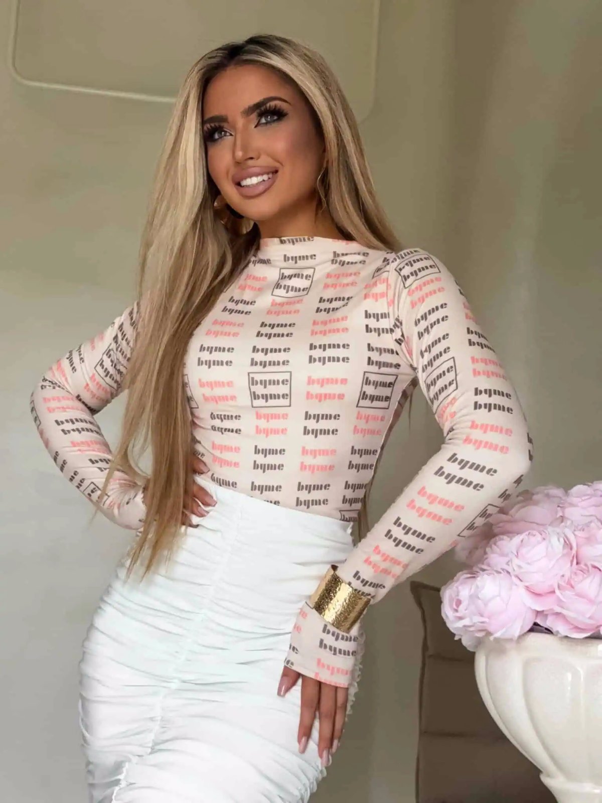 Bluzka SECOND MIU, jasny beż-koral