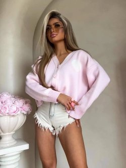 PREORDER Kardigan z wełną SERCA, jasny róż