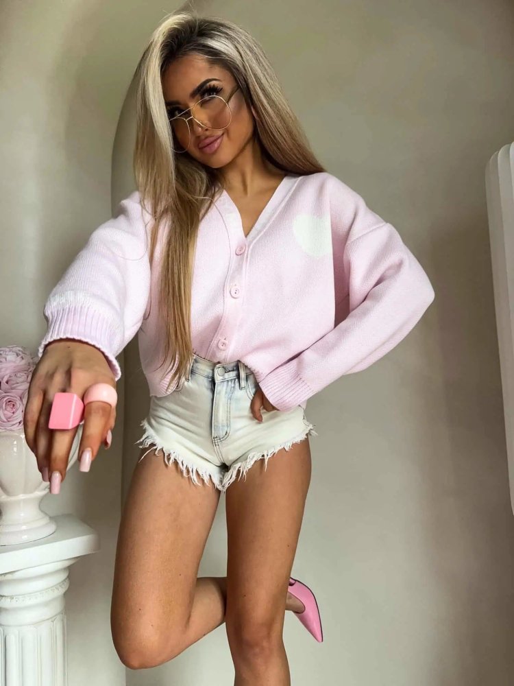 PREORDER Kardigan z wełną SERCA, jasny róż