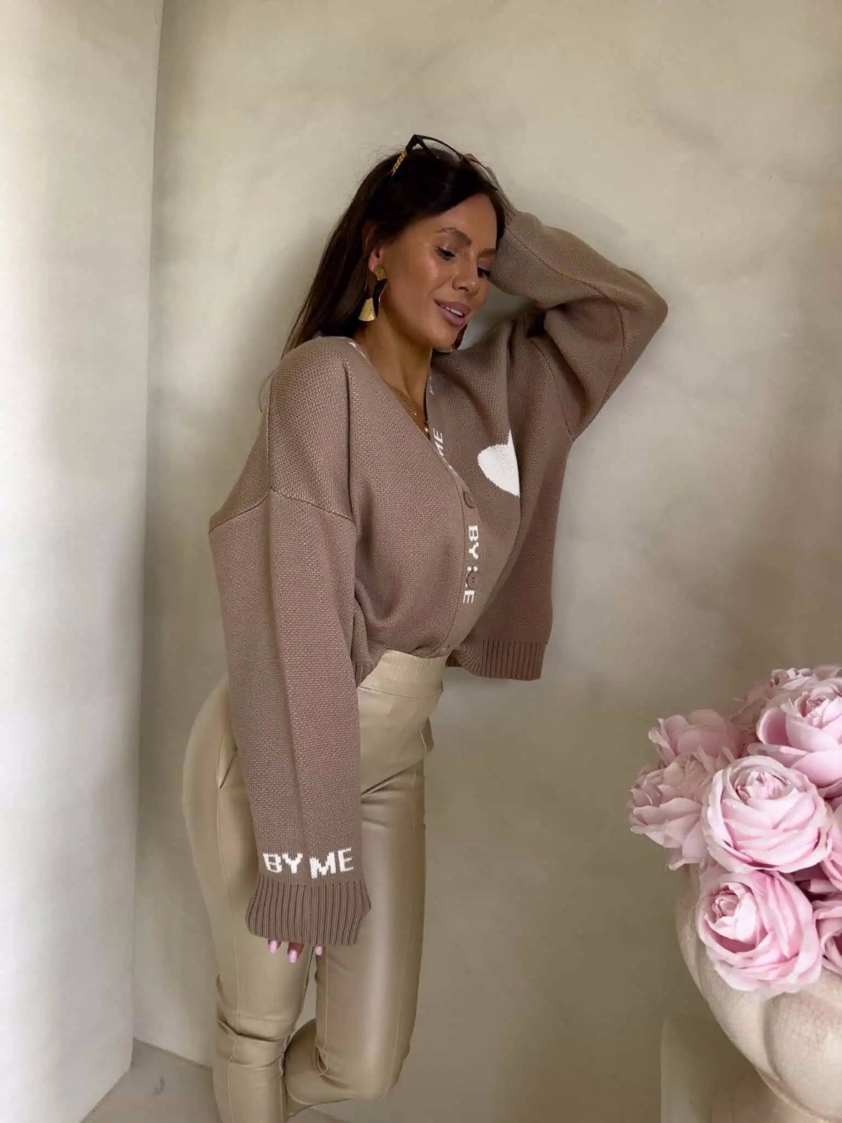 PREORDER Kardigan z wełną SERCA, beżowy