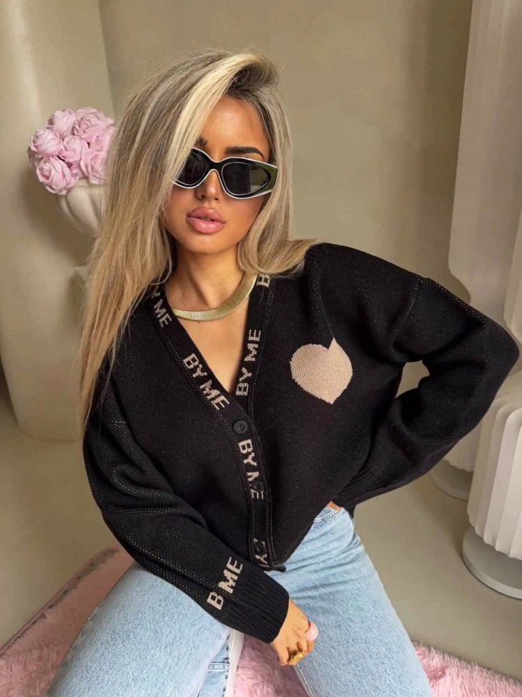 Kardigan z wełną SERCA, czarny