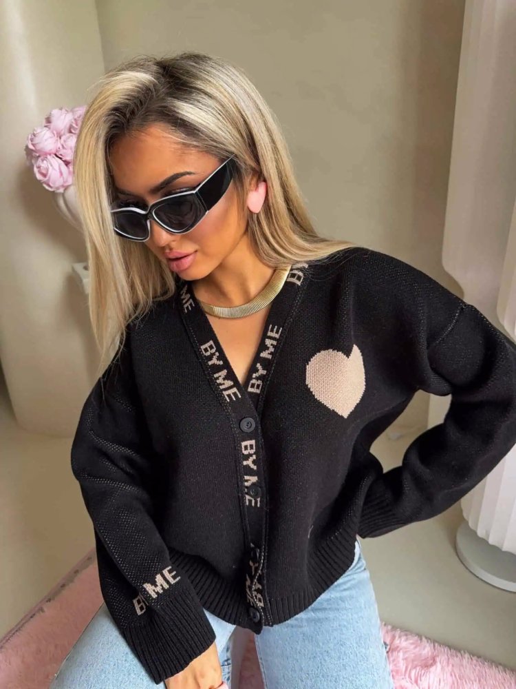 Kardigan z wełną SERCA, czarny