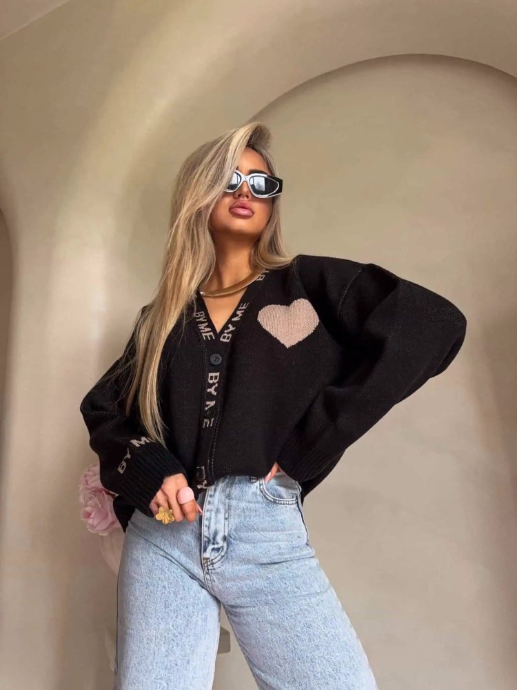 Kardigan z wełną SERCA, czarny