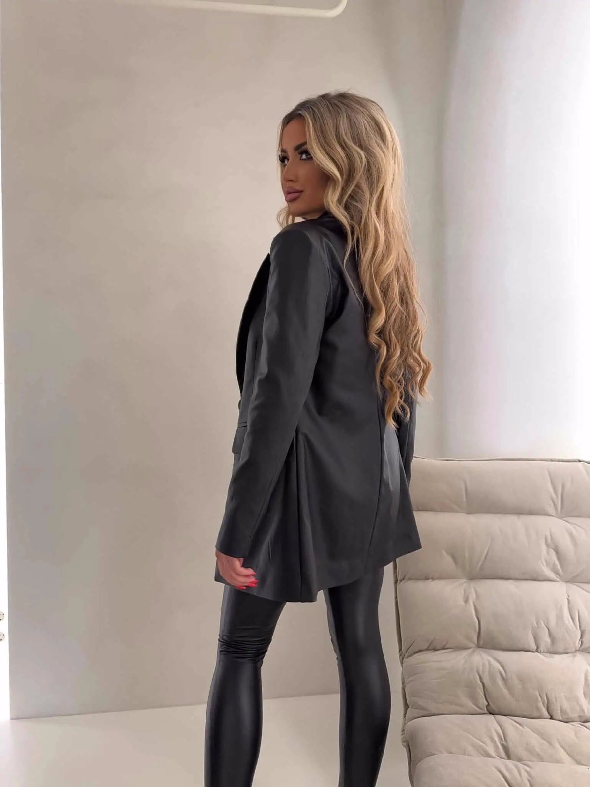 Marynarka LONG, woskowana czarna