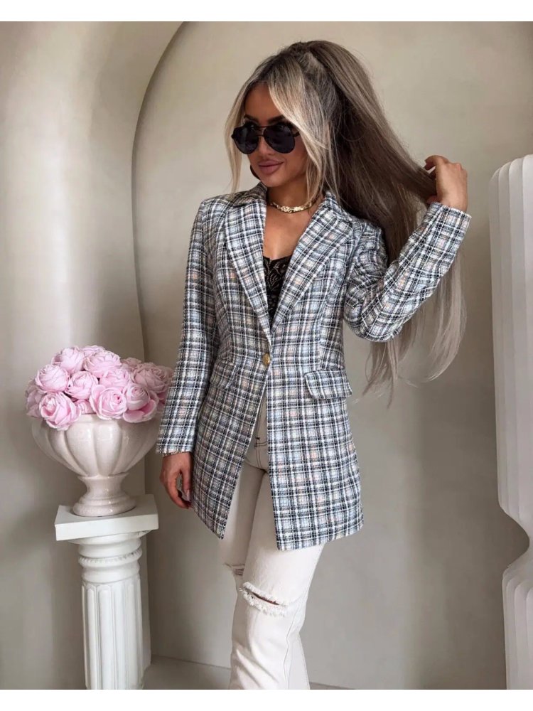 Marynarka LONG, krata szara