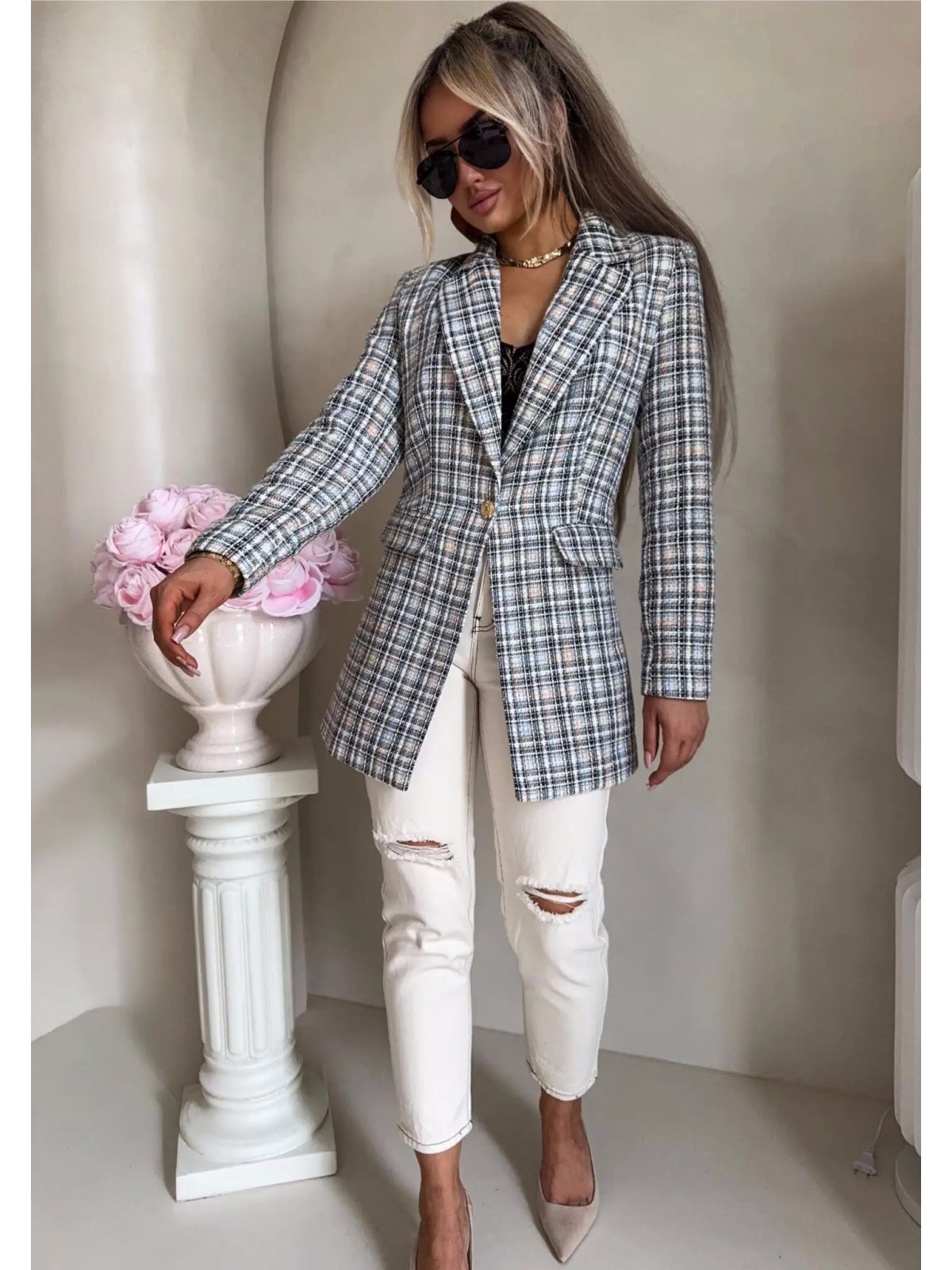 Marynarka LONG, krata szara