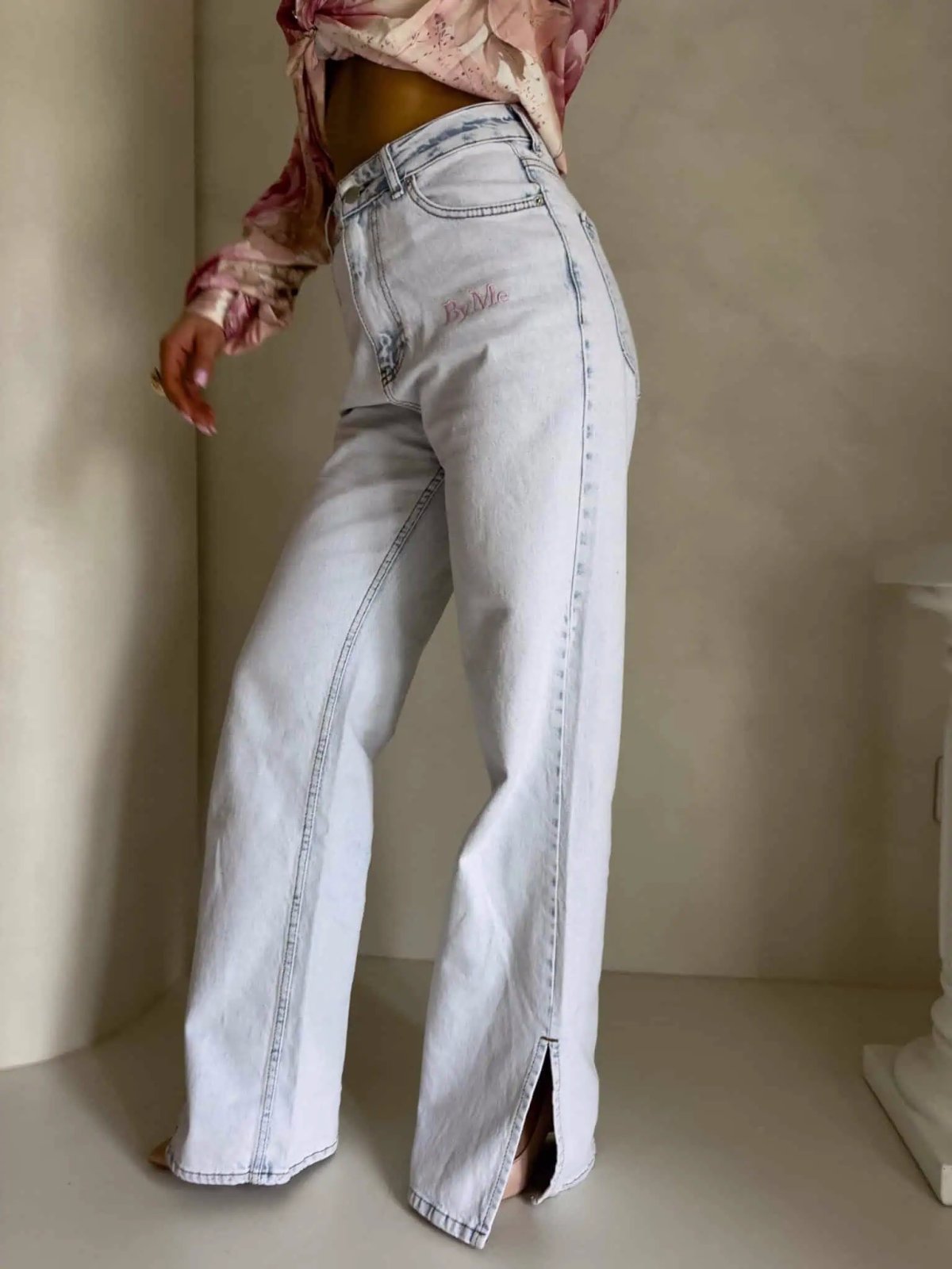 Spodnie FLARED pink one, jasny niebieski