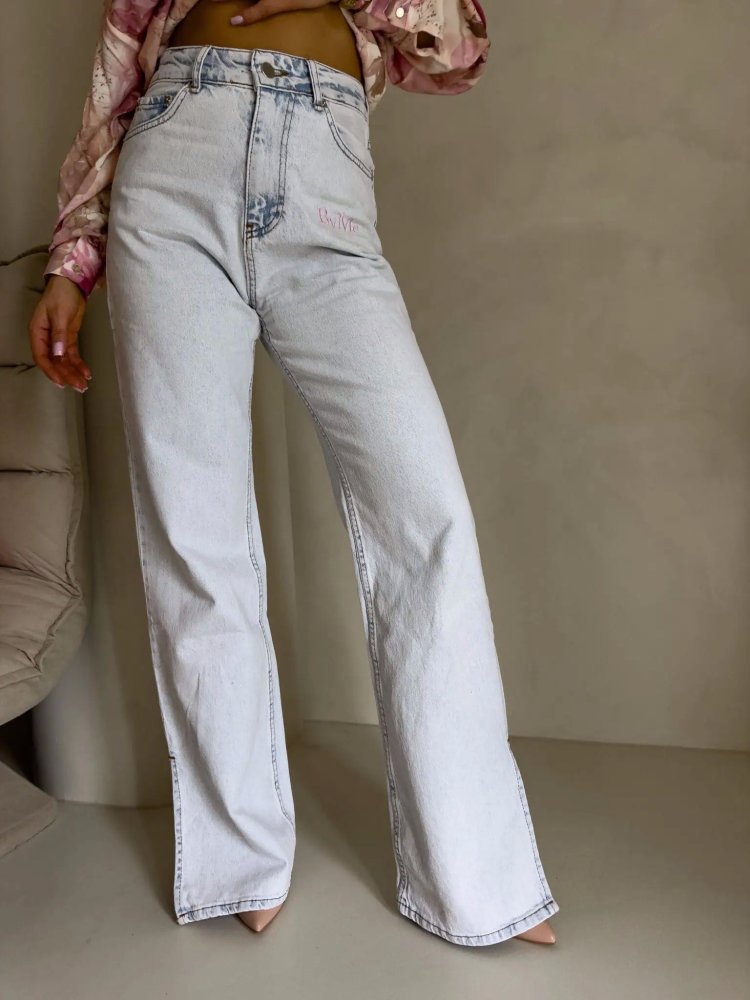 Spodnie FLARED pink one, jasny niebieski