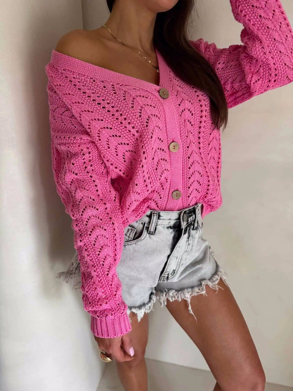 Sweter z bawełny WOOD, ciemny róż