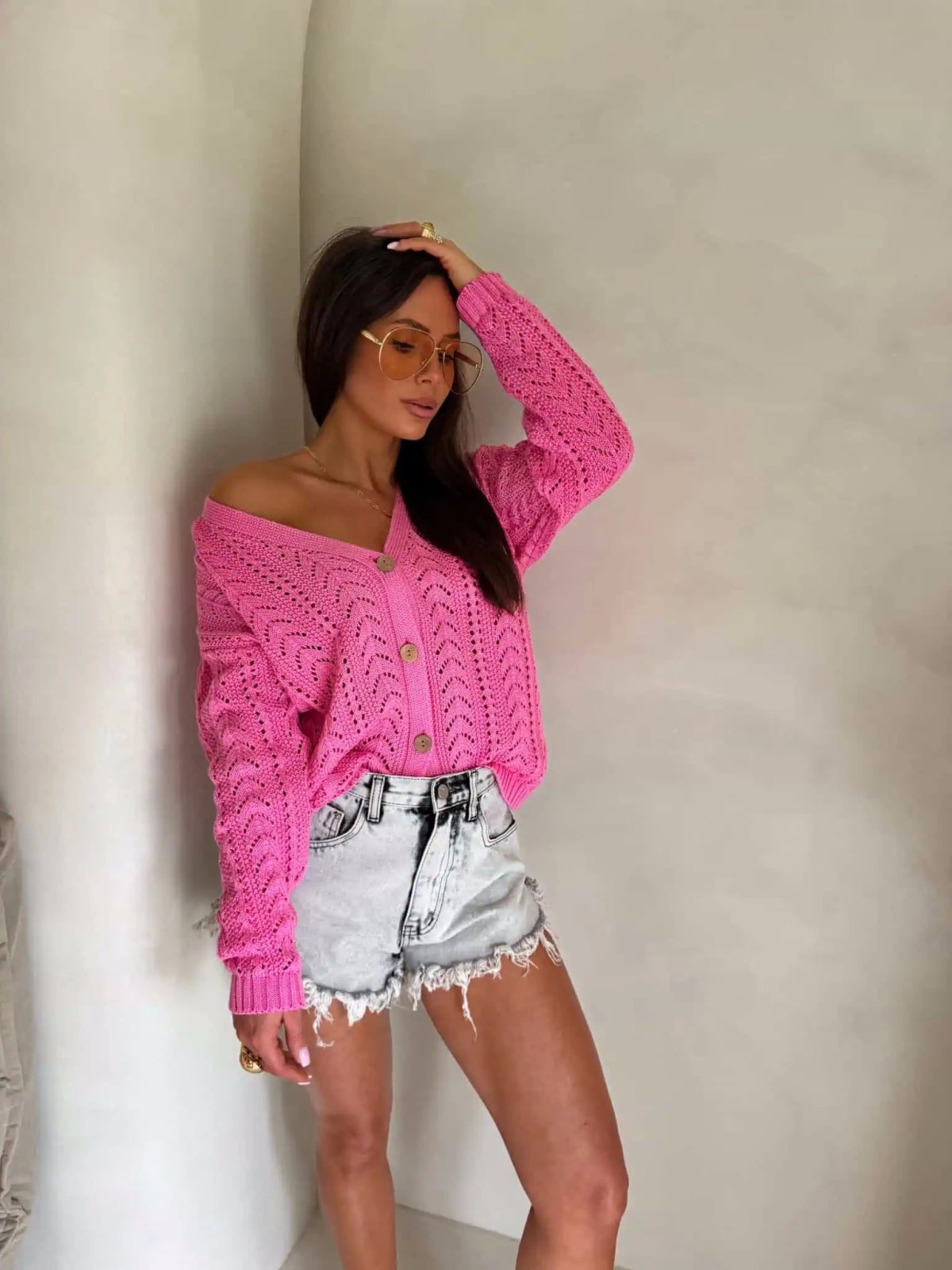 Sweter z bawełny WOOD, ciemny róż