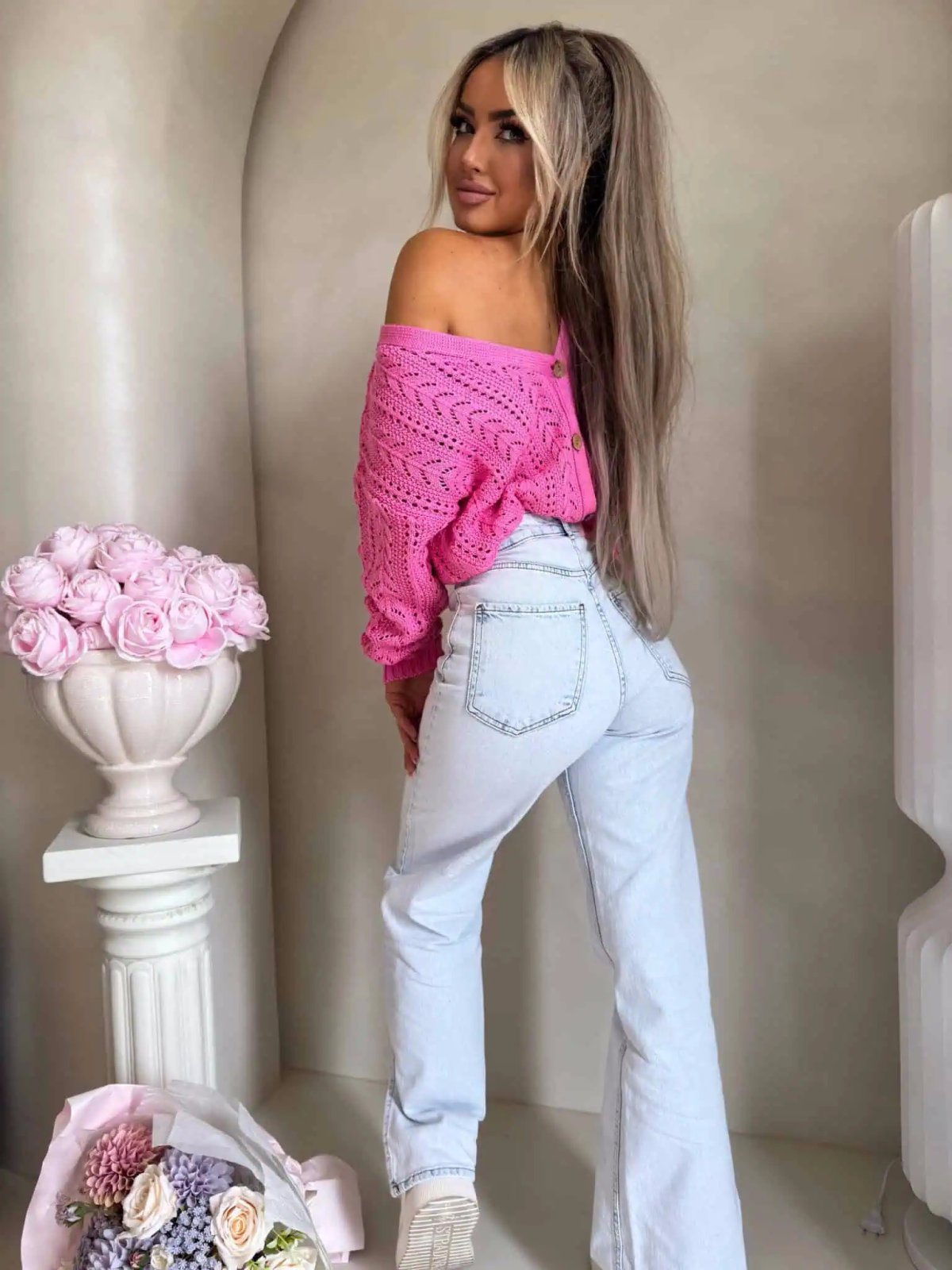 Sweter z bawełny WOOD, ciemny róż