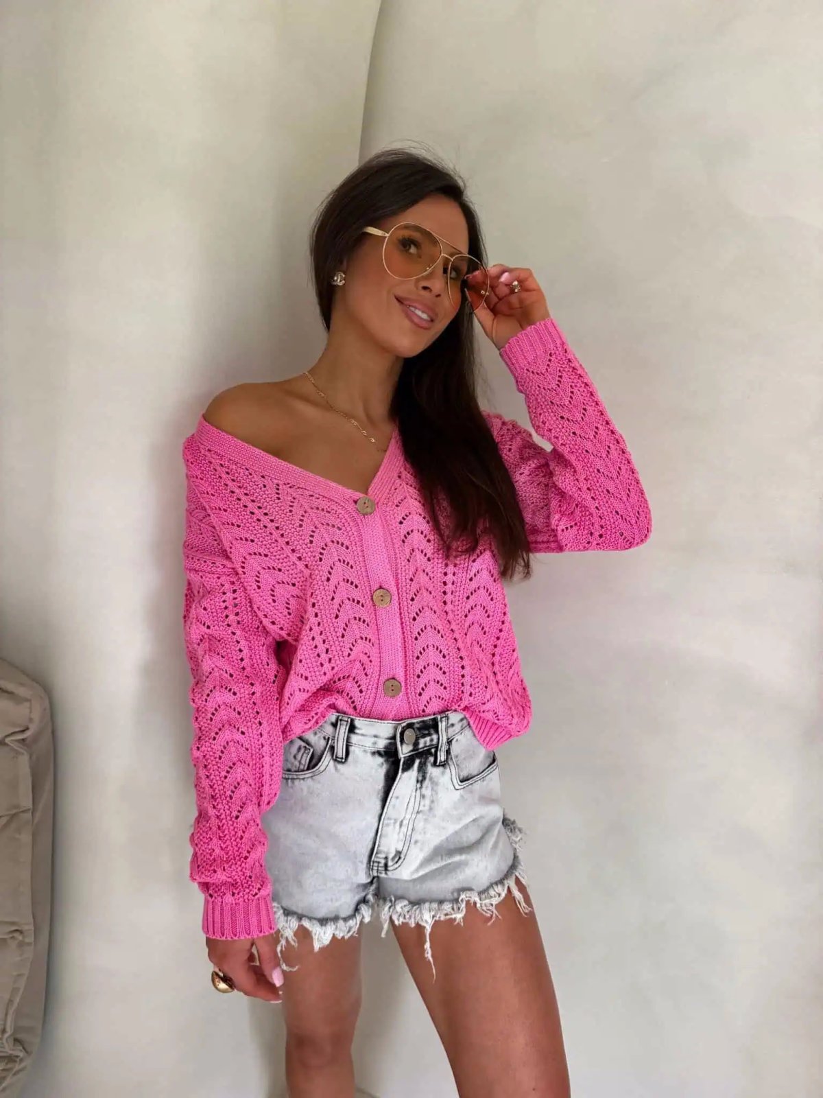 Sweter z bawełny WOOD, ciemny róż