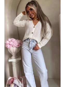 Sweter z bawełny WOOD, ecru