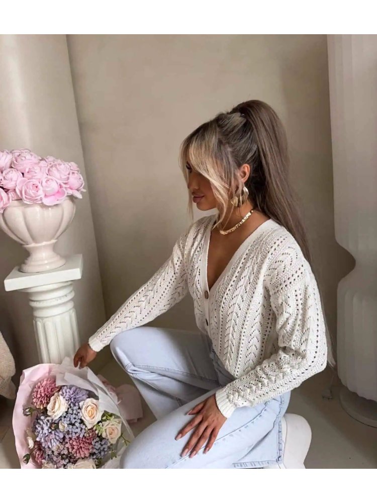 Sweter z bawełny WOOD, ecru